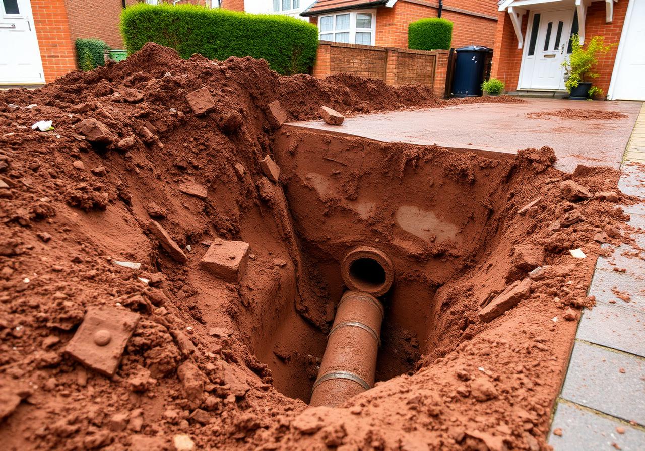 Major excavation required after a drain has fully collapsed